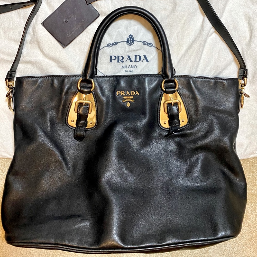 Prada black leather two-way bag